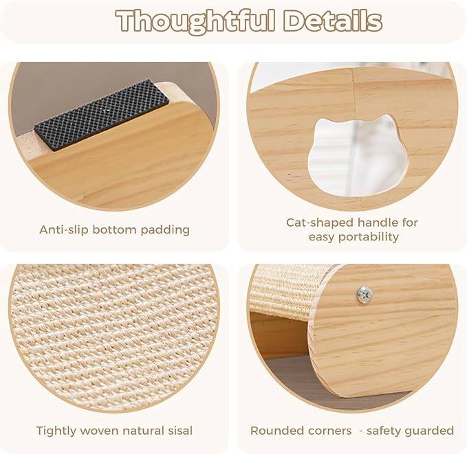 Avont Sisal Cat Scratcher Bed, Natural Solid Wood Scratch Lounger, No Mess Scratching Chair Couch for Indoor Cats, 23 Inch Cat Scartching Pad, 2 in 1 Scratching Board, Furniture Protector -Large