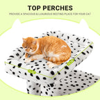 Allewie 64 Inches Cat Tree Tower/Multi-Level Activity Center for Indoor Big Felines/2 Plush Condos/2 Perchs/Basket/House/Sisal Scratching Posts/Hanging Cat Toys/White & Black Spot