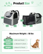 Large Cat Backpack Carrier, Expandable Roomy Pet Carrier Backpack for Medium Cat/Small Dog Puppy Under 18lbs, Breathable Foldable Dog Backpack Travel Airline Approved for Camping Outdoor, Gray