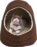 GOOPAWS Cat Cave for Cat and Warming Burrow Cat Bed, Pet Hideway Sleeping Cuddle Cave (Brown-2)