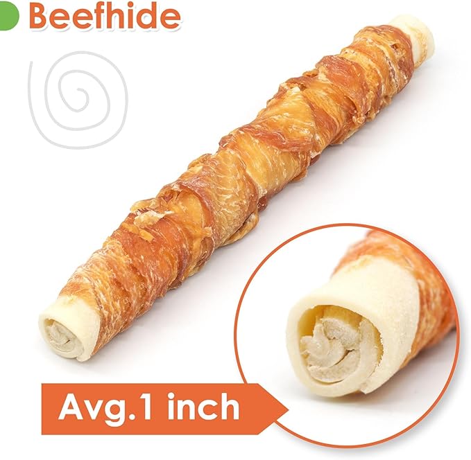 MON2SUN Dog Treats, 9 Inch Chicken Wrapped Rawhide Rolls Snacks, Teeth Cleaning and Long Lasting Chews for Medium and Large Dogs, 38.8oz (10 Count-Pack of 1)
