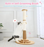 Made4Pets Cat Scratching Post Premium Sisal Cat Scratcher Kitten Toys for Indoor Kittens 33.6" Tall Cat Tower Scratch Post Cat Tree Wooden Interactive Ball Track Cat Toy with Hanging Ball, Beige