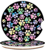 2 Pack Absorbent Car Coasters for Cup Holders,Gradient Colorful Dog paw Print Ceramic Coasters with Cork Back and Finger Slot,2.56" Auto Accessories for Women & Men.