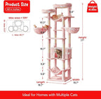 77-Inch Pink Cat Tree for Indoor Cats, Multi-Level Large Cat Tower with 4 Hammocks, 2 Padded Perches, Cat Condo, Sisal Scratching Posts and Hanging Toys for Large Adult Cat