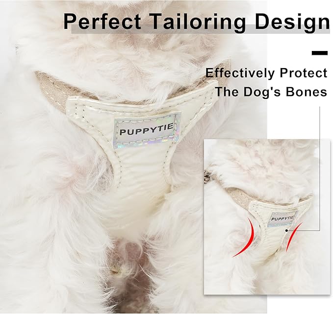 Puppytie No Pull Dog Harness with Multifunction Dog Leash,Soft Adjustable No Choke Escape Proof Pet Harness Vest for Medium Dogs,Glossy Pearl White,M