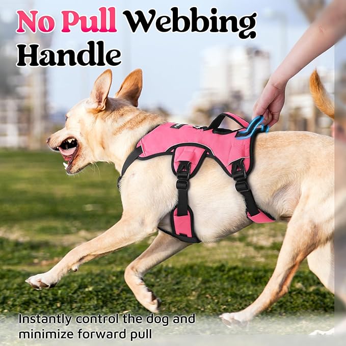 rabbitgoo Escape Proof Dog Harness, Soft Padded Full Body Pet Harness, Reflective Adjustable No Pull Vest with Lift Handle and Leash Clip for Large Dogs Walking Hiking Training, L, Pink