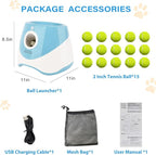 FAHKNS Automatic Dog Ball Launcher for Small Dogs, Indoor/Outdoor Interactive Dog Toy,USB Rechargeable Ball Thrower,10-30 Ft,Includes 15 Mini Tennis Balls,Blue