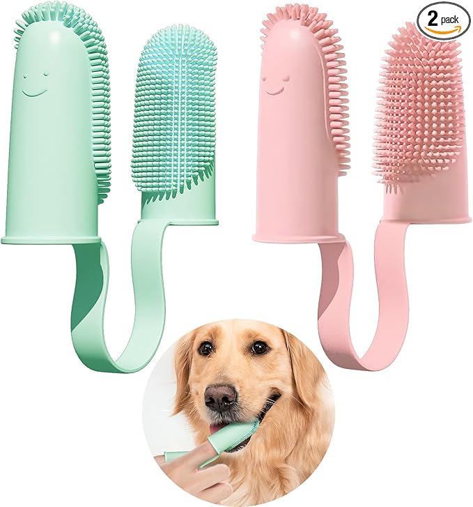 2 Pack Dog Toothbrush, 135ºSurround Bristles for Easy Teeth Cleaning, Double-Finger Toothbrush Dental Care for Puppies, Cats and Medium Pets