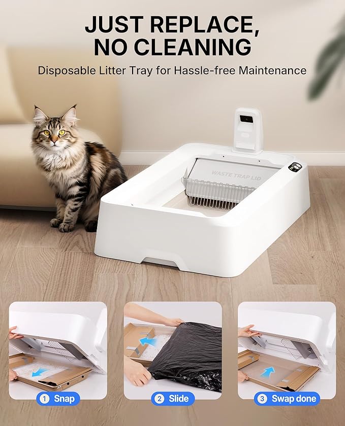 PETKIT Open-Top & AI Camera Self Cleaning Cat Litter Box, Urinary Health Monitor Automatic Cat Litter Box, Smart Robot with 2-Way Raking/5G WiFi/Safety Sensors/Odor Control for Multiple Cats (White)
