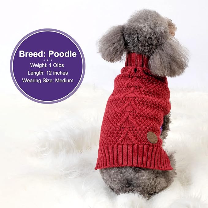 cyeollo Dog Sweater Pullover Turtleneck for Dogs Girl, Classic Knitwear Fall Winter Cold Weather Pet Clothes Warm Pet Apparel Small Medium Large Dog Sweaters, Burgundy M