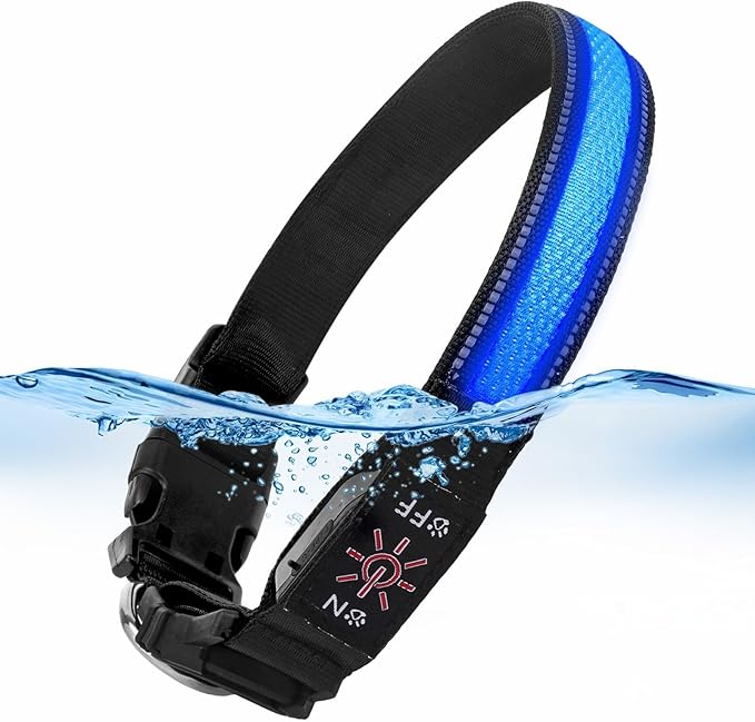 AirTag Dog Collar with QR Code & LED Light, IP68 Waterproof Rechargeable Pet Collar with Reflective Strips, Durable Airtag Holder for Medium/Large Dogs (Blue, L(20-24 in))