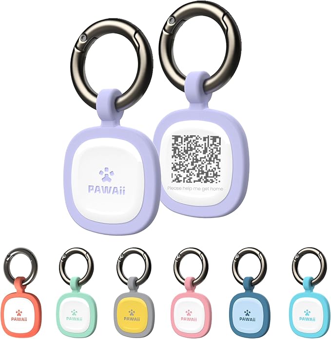 Pawaii QR Code ID Tag, Silent Silicone Dog Tag, Modifiable Pet Online Profile, Scan QR Receive Instant Pet Location Alert Email, 1Pack (Purple)