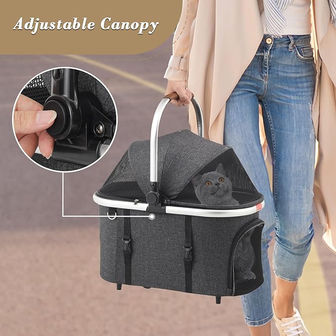 Athena collection Dog Stroller for Small/Medium Dogs,Foldable Pet Stroller with Detachable Carrier,Lightweight Cat Stroller up to 33lbs(Dark Gray)