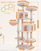 TaoqimiaoCat Tree Cat Tower for Indoor Cats, Plush Multi-Level Cat Condo with 12 Scratching Posts, 2 Perches, 2 Caves, Hammock, 2 Pompoms Jelly Pink