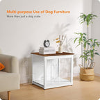 DWANTON Dog Crate Furniture with Cushion, Wooden Kennel Table with Double Doors, Indoor Dog House, Small/Medium/Large Size, 27.2" L, White+Rustic Brown