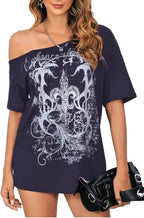 SOLY HUX Women's Off The Shoulder Tops Graphic Tees Y2k Vintage Gothic Oversized T Shirts Streetwear