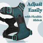 rabbitgoo Dog Harness Medium Sized, No Pull Pet Harness with 3 Buckles, Adjustable Soft Padded Vest with Control Handle, Walking Reflective Pet Vest for Medium Dogs, Blue Coral, M