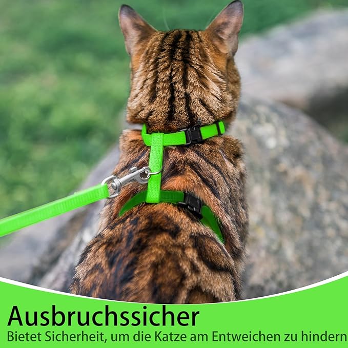 PUPTECK Adjustable Cat Harness and Leash Set Escape Proof Kitten Strap Collar for Walking Travel, Green, M