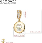 GEMDAZZ Sparkling Puppy Paw Print Charms in 925 Sterling Silver, Pave Dog Pawprint CZ Round Beads and Always in My Heart Charms, Gift for Animal Lover, fit European Women Bracelet/Necklace