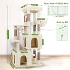 Globlazer Cat Tower for Indoor Cats, Heavy Duty Cat Trees for Large Cats Adult Big Cats Maine Coon Cat Tree Tower with Scratching Post, Extra Large Top Perch, Cat Condos, F61, Beige, 61inch