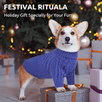 Queenmore Dog Sweaters for Large Dogs Boy, Thanksgiving Large Dog Sweaters with Turtleneck, Long Sleeve Knit Pullover for Doggy, Warm Soft Winter Pet Outfit for Beagle,Dachshund,Doberman (Blue,L)