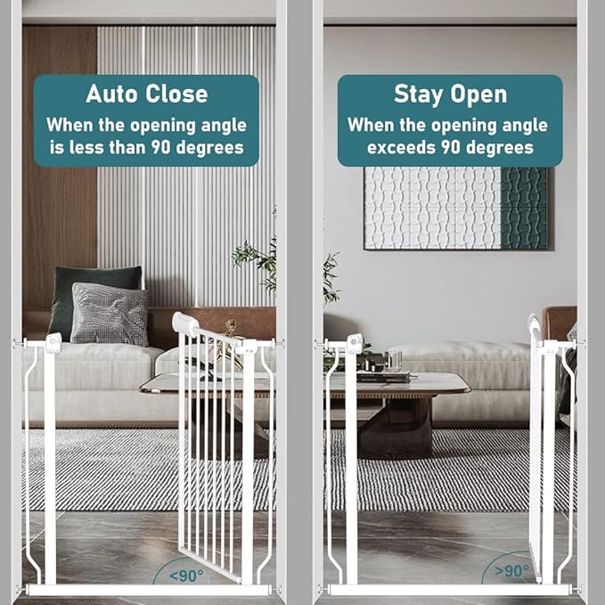 TSAYAWA Walk Through Baby Gate with Door, 43.5-48 Inch Wide Presure Mounted No Drill Metal Auto Close Child Gate for Stair Doorway - Indoor Outdoor Safty Gate for Toddler Dog Doggie, White