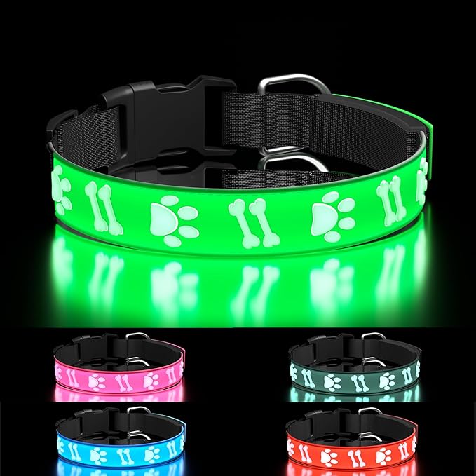 Dog Collar for Night Walk, 3D Light Dog Collars, Adjustable Glowing Collar for Dogs Rechargeable Safety Collar for Small Dogs, Green
