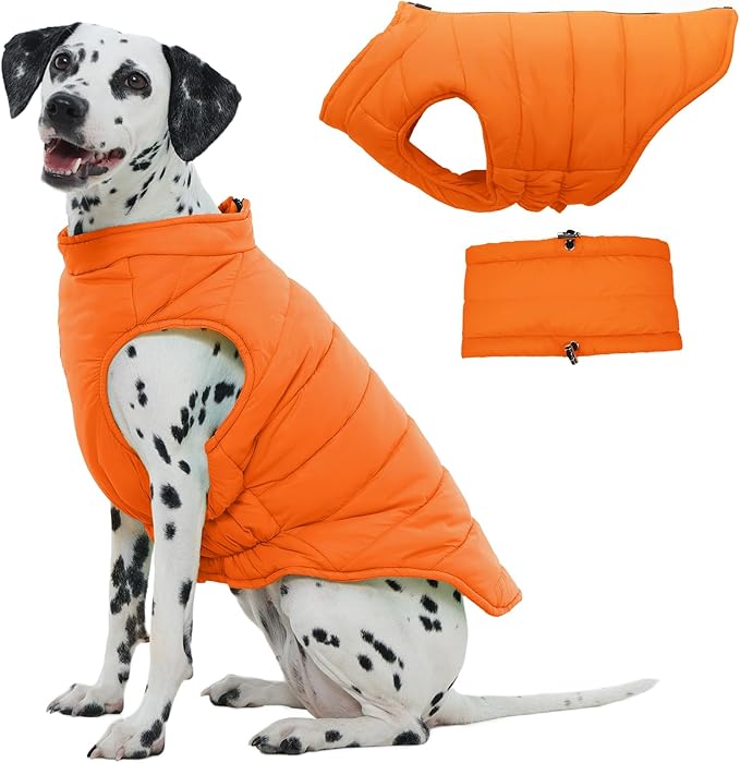 Dog Puffer Vest for Large Dogs, Dog Winter Coats with Back Zipper, Outdoor Warm Dogs Snow Jacket Camping Jacket with Detachable Neck, Doberman, Great Dane, Orange 3XL