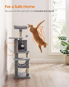 Feandrea Cat Tree, 44.1-Inch Cat Tower for Indoor Cats, Multi-Level Cat Condo with 4 Scratching Posts, 2 Perches, Hammock, Cave, Light Gray UPCT261W01