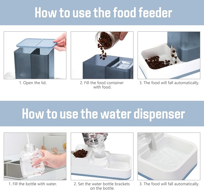 Automatic Small Pet Feeder and Water Dispenser, 2 in 1 Gravity Cat Auto Cat Small Medium Dog Feeder and Waterer Set Feeder Dish for Puppy Kitten Small Pets (Blue)