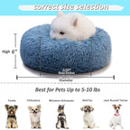 Comfy Calming Dogs Bed for Deep Sleep Small Puppy ，Puppy Bed with Fluffy Donut is for Anxiety Small Dogs，19" Round Soft Faux Fur Pet Bed for Small Dogs Under 15 lbs Machine Washable Blue