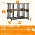 Dog Crate Furniture for Large Dogs, 42 Inch Indoor Large Kennel, Wooden Pet Cage Decorative Corner End Table with Caster Wheels & Double Removable Tray, Rustic Brown
