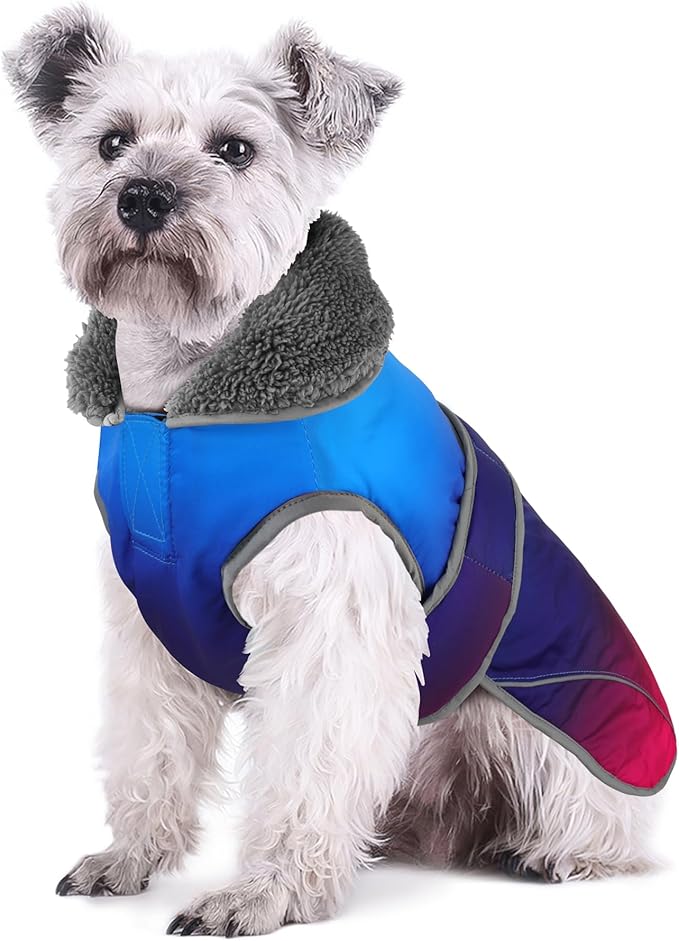 Dogcheer Dog Coat, Christmas Dog Jacket Waterproof Pet Winter Coat for Cold Weather, Reflective Adjustable Puppy Snow Jacket Fleece Sweater for Small Medium Large Dogs - Gradient Blue-red, S