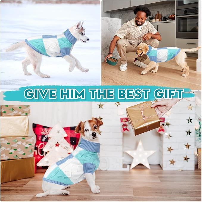 Turtleneck Pet Sweaters for Dogs Boys or Girls,Color Inlay and Moving Needle Pattern Dog Sweater,Pet Clothes,Dog Sweaters,Suitable for Various Breeds Dogs or Sizes(Blue Group,XS)
