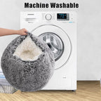 Round Hooded Cat Bed & Dog Bed with Cover Cave, Dog Bed for Small Dogs, Faux Fur Cuddler Round Coved Cat Bed Self Warming Donut Dog Bed Fits up to 22 lbs Pets (Gray, 24inch x 24inch)