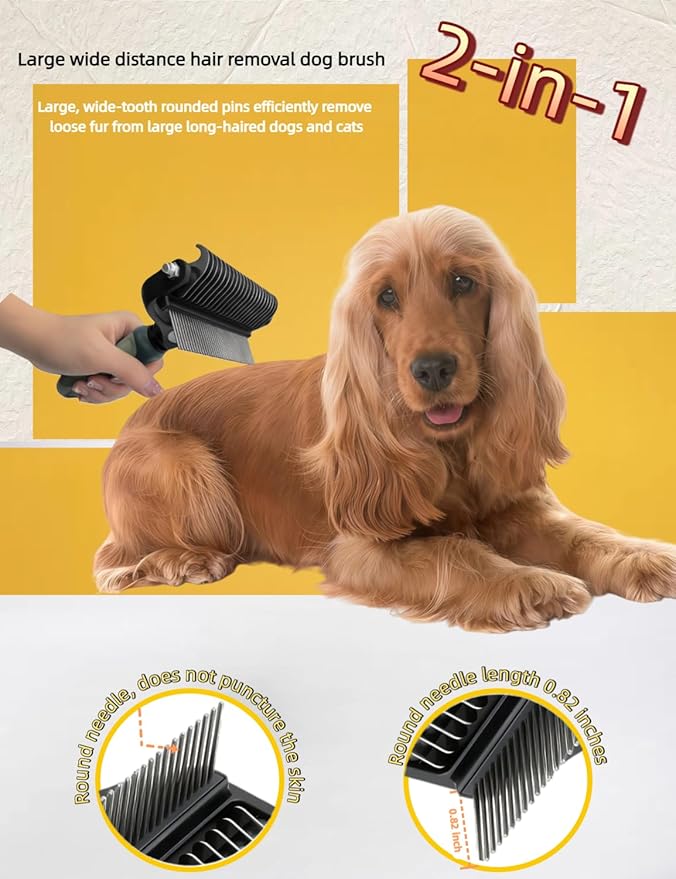 3PCS Dog Brushes for Grooming, 2-in-1 Double-Sided Detangling & Deshedding Tool That Stops Mats & Shedding on Golden Retrievers, Huskies, Samoyeds, Peacock Green