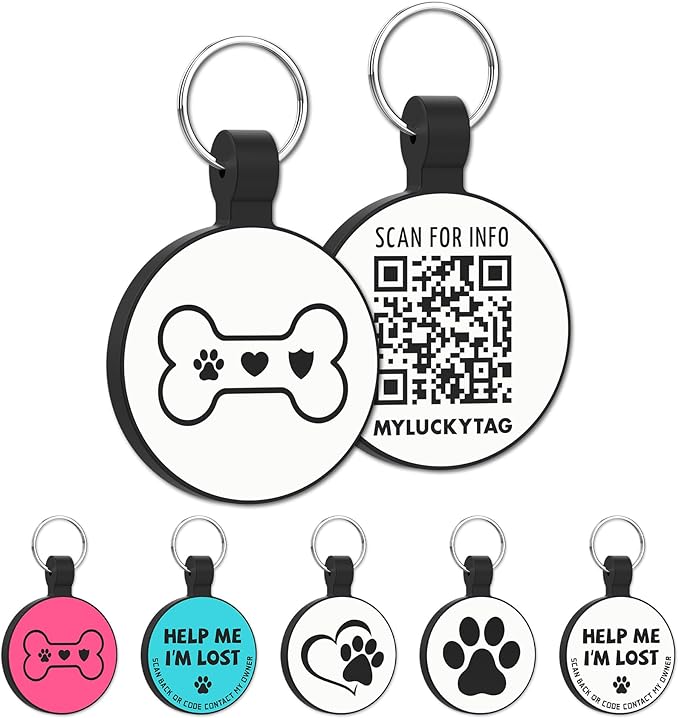 MYLUCKYTAG Silent Silicone QR Code Dog Tags - Scan QR for Instant Pet Location Alerts
