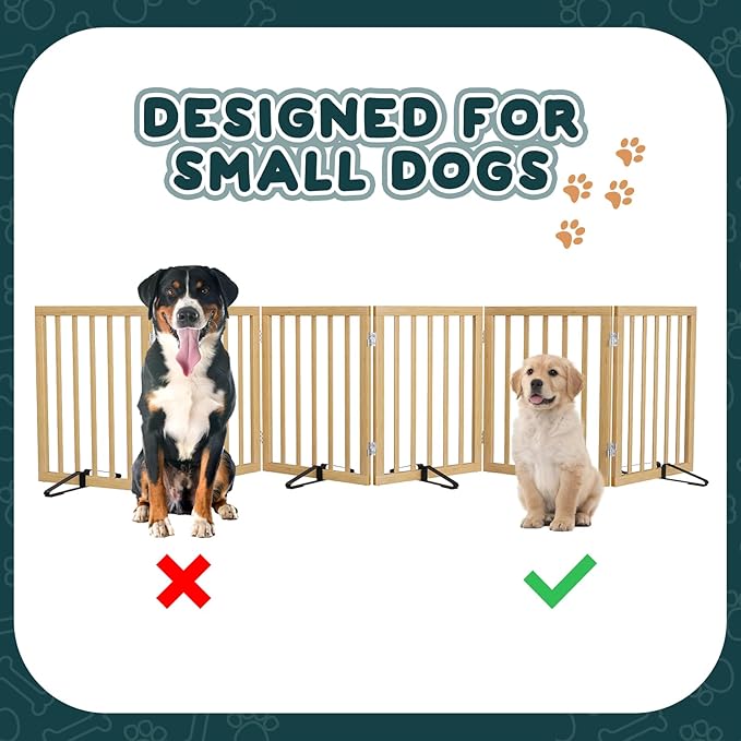 Semiocthome Bamboo Dog Gates for The House Extra Wide, 6-Panel Freestanding Pet Gates with 4PCS Metal Stands for Doorways and Stairs, 24“H Foldable Dog Fences Indoor, Expands Up to 9(ft) /110" (W)