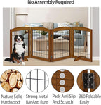 LZRS 4-Panel Freestanding Wooden Dog Gate—Extra Wide 30” Tall Foldable Pet Barrier with Support Feet, Solid Hardwood & Steel Wire Safety Gate for Doorways, Hallways, and Stairs, Cherry