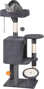 FourFurPets Small Cat Tree, Multi-Level Cat Tree for Indoor Cats, Cat Tower with Scratching Post, Cat Condo for Kittens, Dark Gray