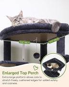 Globlazer Heavy Duty Cat Tree, 74in Sturdy Cat Tower for Large Cats Adult, Big Cat Tree with 5 Sisal Scratching Posts, 2 Padded Condos, 2 Dual-Ear Hanging Baskets, Enlarged Top Perch, S74, Dark Grey