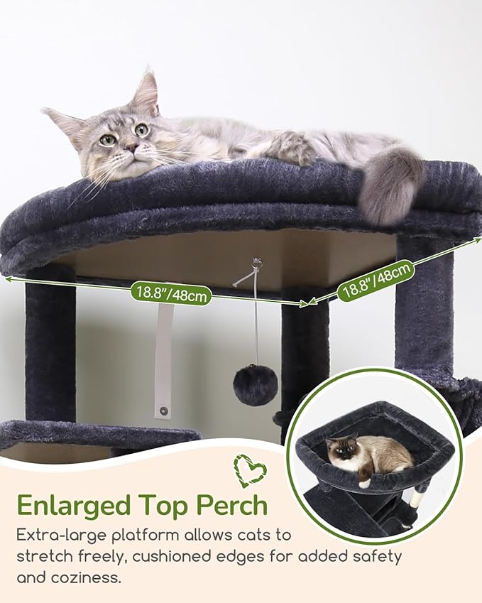 Globlazer Heavy Duty Cat Tree, 74in Sturdy Cat Tower for Large Cats Adult, Big Cat Tree with 5 Sisal Scratching Posts, 2 Padded Condos, 2 Dual-Ear Hanging Baskets, Enlarged Top Perch, S74, Dark Grey