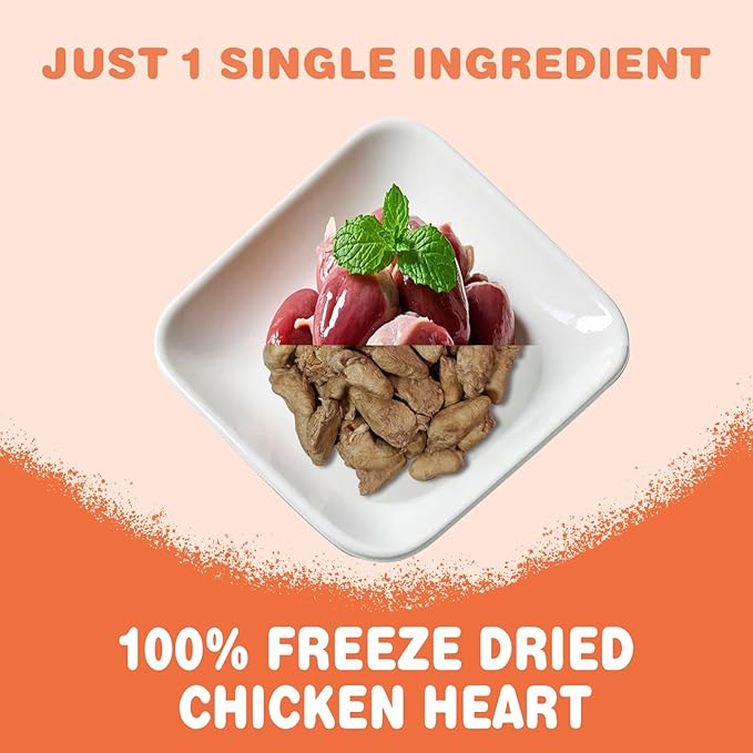 Freeze Dried Chicken Heart Pet Treats 5.3 oz, Freeze Dried Raw Single Ingredient Dog Treats, Training Treats, Meal Toppers for Dogs Cats, High Protein, Grain Free, Gluten Free