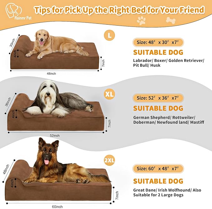 Orthopedic Dog Beds for Large Dogs, 7" Memory Foam Dog Beds with Waterproof Liner, Chew Proof Microsuede Cover, Removable and Washable, Nonskid Bottom, 60"x48" XXL Brown
