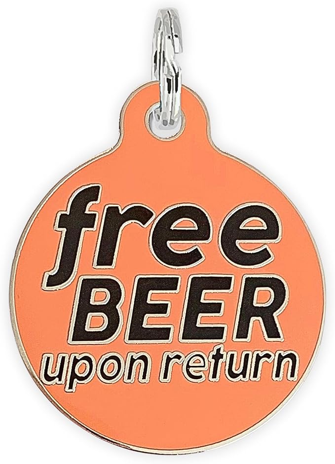 Personalized QR Code Dog Tags - Choose from 25+ Tag Designs - QR Code Links to Your Profile - Unique, Cute, Funny, Sassy Pet ID Tag (Free Beer Upon Return, Large (1.25 inch))