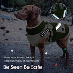 IECOii Dog Coat for Large Dogs Waterproof Dog Winter Jacket with Harness Built in, Green - XXLarge, Thermal Warm Fleece Lined, Reflective Dogs Jackets for Cold Weather Camping, Hiking, Pitbull