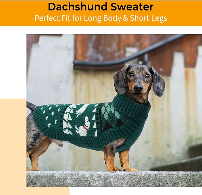 Leletail Dachshund Sweater, Turtleneck Dog Sweaters for Small Dogs, Warm Pullover Knitted Pet Coat,Cold Weather Dachshund Clothes, Fall/Winter Cozy Outfit (XS-XL)