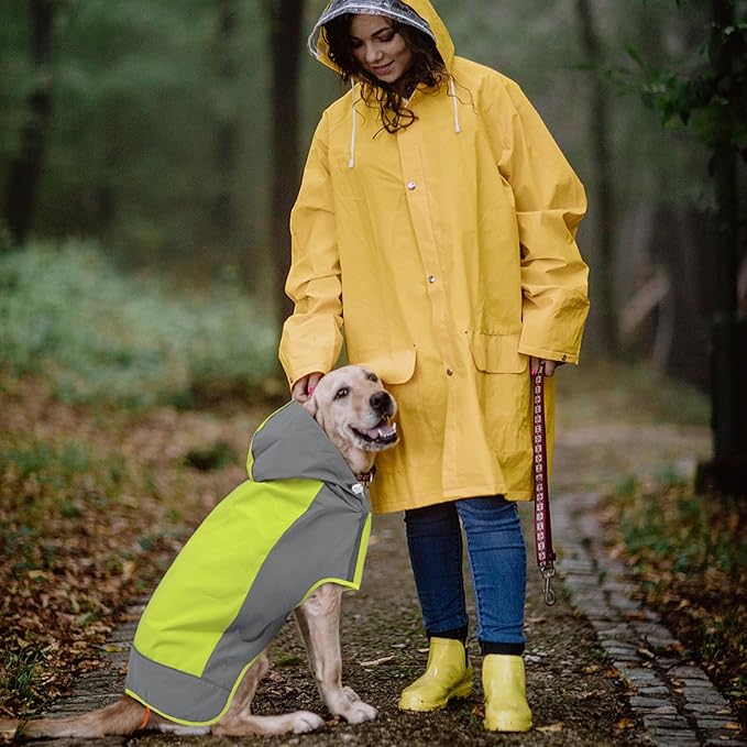 IECOii Dog Raincoat,Waterproof Rain Coat for Small Dogs,Adjustable Pet Rain Jacket with Hood,Lightweight Doggy Raincoats with Reflective Stripes,Green,Small