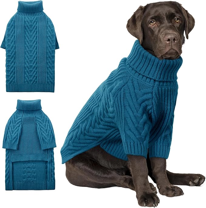 ASENKU XL Dog Sweater, Dog Sweaters for Extra Large Dogs,Pet Sweatshirt Apparel Turtleneck Pullover Winter Pitbull, Labrador Retriever(Teal Blue, X-Large)