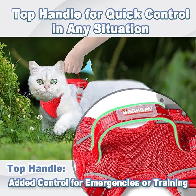 Cat Harness and Leash Set Escape Proof for Kitten Walking, Soft Adjustable Top Handle Vest Harnesses for Cats, Easy Control Breathable Reflective Small Medium Large, Red, XS